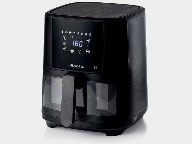 a black square machine with a screen and a handle