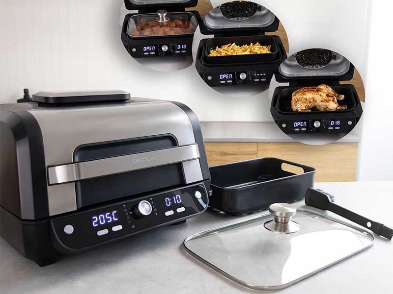 Cecofry FireDome 8000 Pro Freidora de aire grill de 1700W, doble resistencia, 12 modos de cocción y 4 niveles de grill.