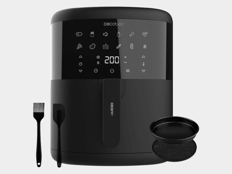 a black electronic device with a pan and a spatula