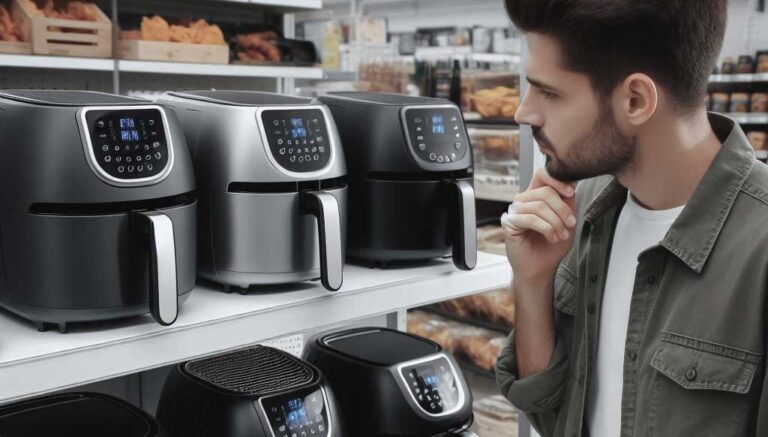 a man looking at a fryer